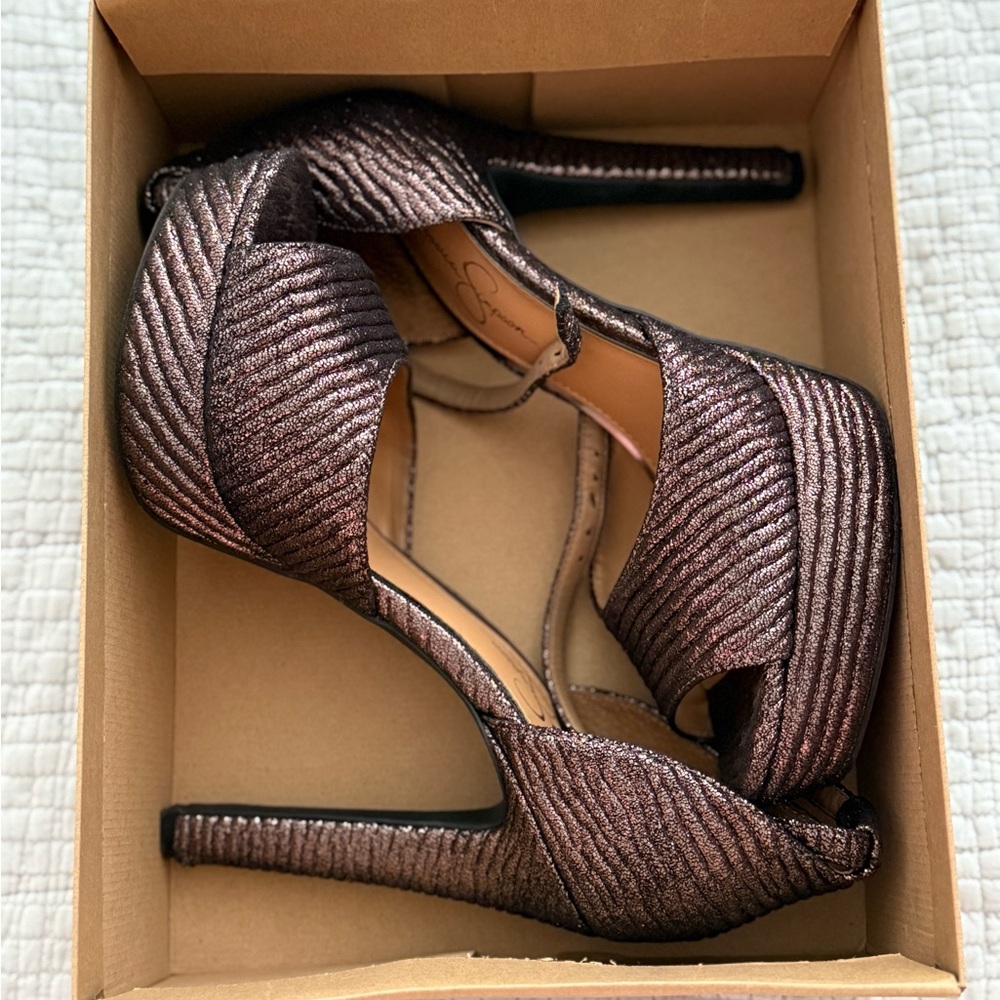 Jessica Simpson Metallic Bronze Strappy Platform Heels